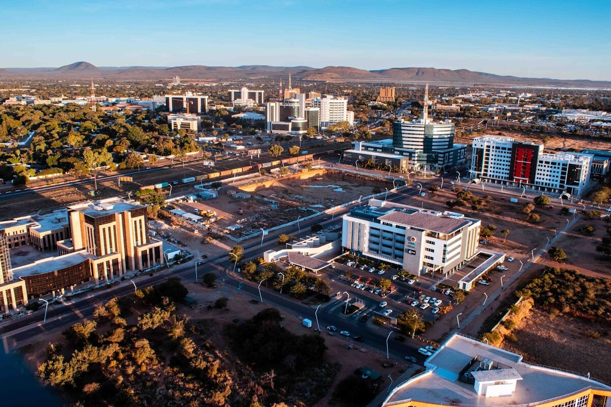 An aerial view of Gaborone's central business district