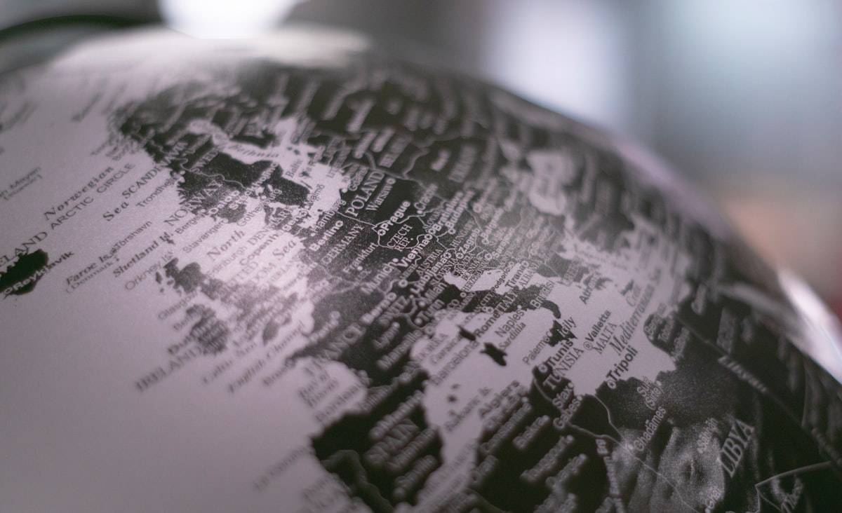 A grayscale desk globe